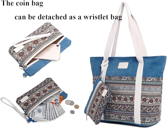 Wxnow Canvas Tote Bag for Women Top Handle Satchel Handbags Shoulder Bag Purse