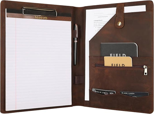 Personalized Leather Portfolio for Lefty, Engraved Leather Clipboard Portfolio Binder, Custom Leather Padfolio Leather Legal Portfolio, Christmas Gift for Him/Her (Clipboard, Khaki-Custom)