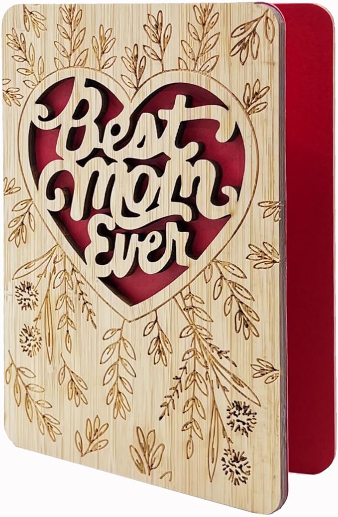 Mothers Day Cards,Handmade Bamboo Greeting Cards,Wooden Thankyou Card,Mother's day Card for Mom,Mum,Best mom flower