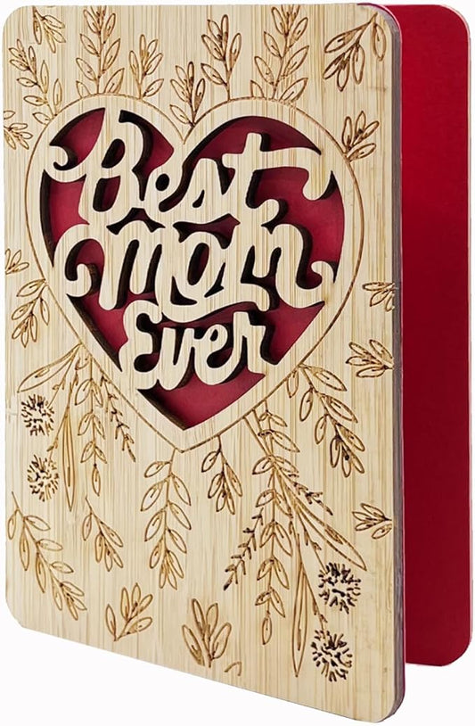 Mothers Day Cards,Handmade Bamboo Greeting Cards,Wooden Thankyou Card,Mother's day Card for Mom,Mum,Best mom flower