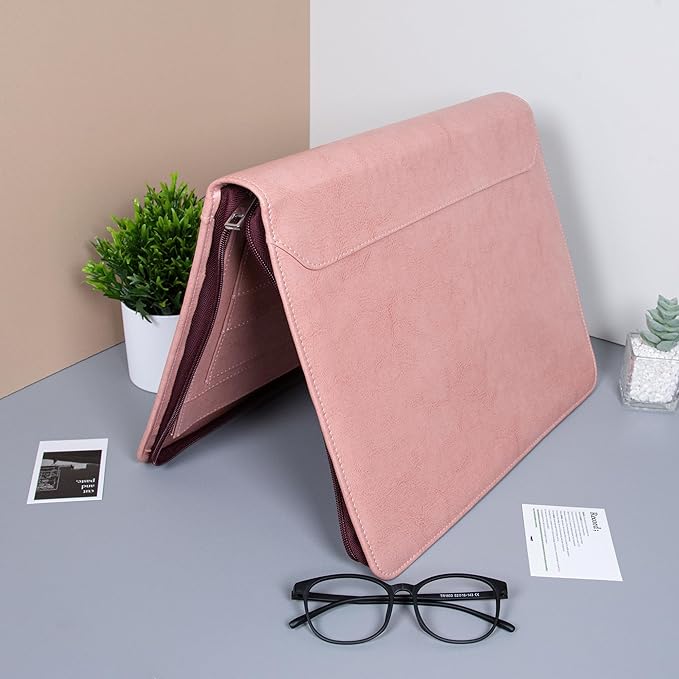 Free Engraved Name, Customized Pink Binder Portfolio, 3 Ring Binder Padfolio, Business Organizer Folio with Zipper, A4 Letter Sized Clipboard Portfolio, Gift for for Women/Girls, Pink