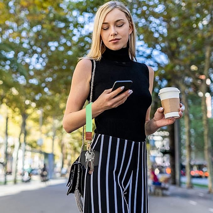 Fishent Stretchy Wristlet Keychain,Braided Cute Wrist Lanyards for Keys, Key Chain Holder for Women Men, Wrist Strap Keychain for Car Keys Phone Camera Wallet ID Badges Card (Pistachio)