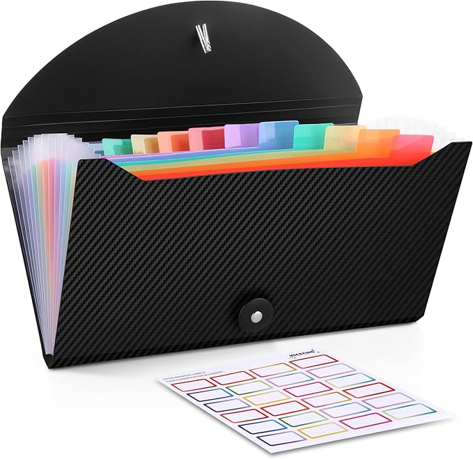 Nicecho Receipt Coupon Organizer, 13 Pockets Small Accordion File Organizer with Labels for Receipt Cards, Bill Business, Coupons Storage, 10.2X 5.1 Inches