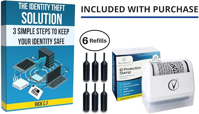Identity Theft Protection Roller Stamps Wide Kit - Confidential Roller Stamp, Anti Theft, Privacy & Security Stamp, Designed for ID Blackout Security - Classy White with 6 Refills