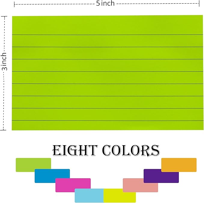 8 Pads Lined Sticky Notes 3x5 in Post, 8 Colors Self Sticky Notes Pad Its, Bright Colorful Rectangle Sticky Notes for Office, Home, School, Meeting, 50 Sheets/pad