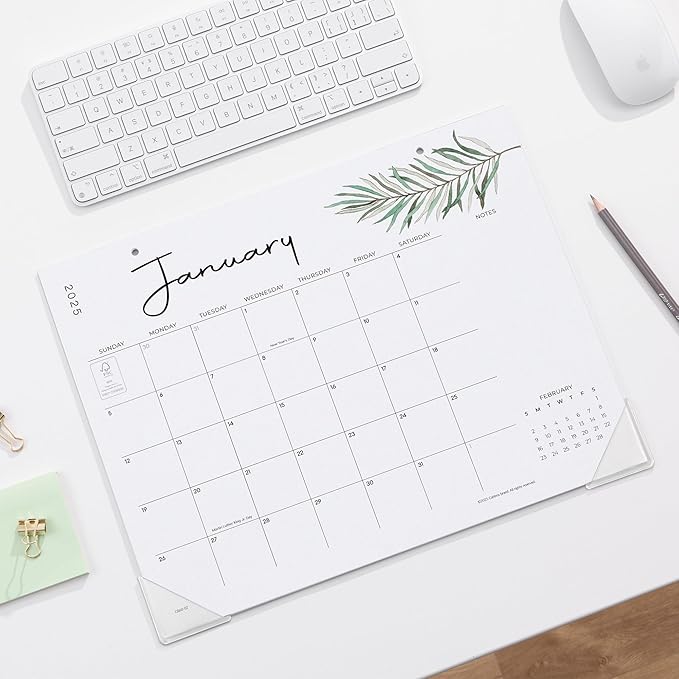 Cabbrix Desk Calendar 2025-2026, 15" x 12" 18 Months Aesthetic Desktop Calendar Runs From Jan 2025 to Jun 2026, Perfect for Home Office for Easy Organizing (Greenery)