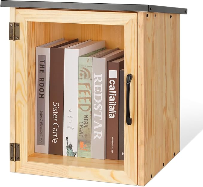 Outdoor Library Box Literature Exchange Box Outdoor Book Storage Little Wood Cabinet for DIY, Neighborhoods Community and Schools Sharing Books, Literature and Newspapers(13x11x16.5 Inch)