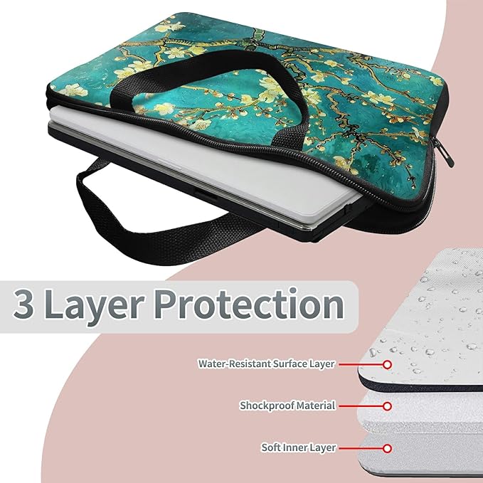 Universal Laptop Sleeve Tablet Case 12 inch, Art Plum Blossom Slim Carrying Case Durable Handbag Travel Laptop Bag for Surface Pro 9 8 7/Laptop Go 2 3, MacBook Air 11/12