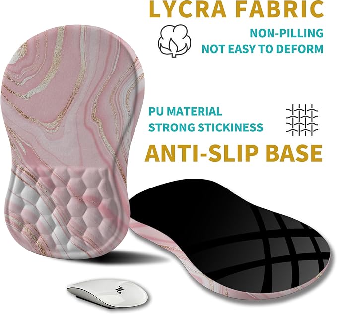 Hokafenle Ergonomic Mouse Pad Wrist Support, Wrist Rest Mousepad for Carpal Tunnel Pain Relief with Integrated Memory Foam Slope Massage Bulge (11.8x7.9 inch,Pink Fluid