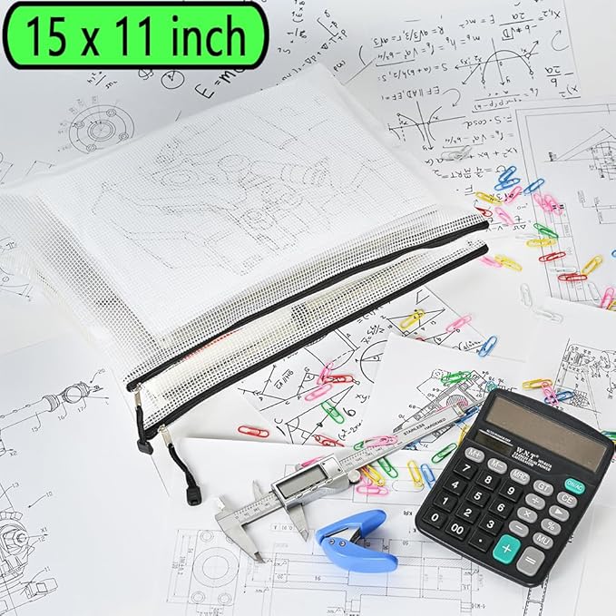 AUSTARK 20 Pcs Zipper File Bags, Plastic Mesh Pouch, Board Game Storage Bag, Waterproof Bags for Office School (Multi-Size, White and Black)