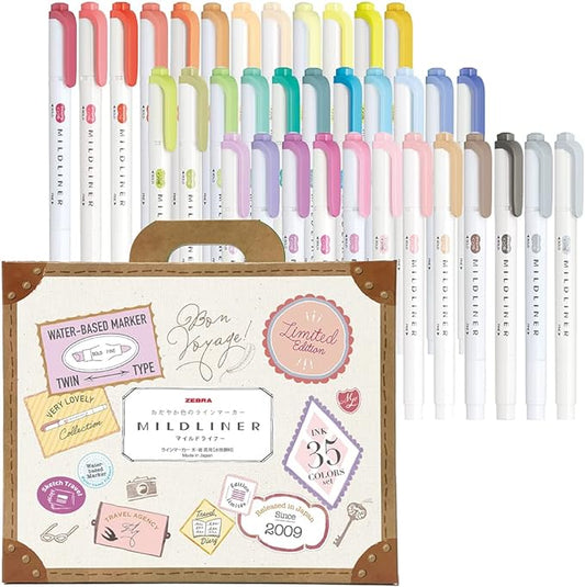 ZEBRA WKT7-35C Highlighter, Mildliner, 35 Color Set, Gift Box Included