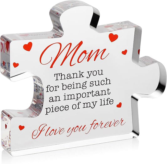 VELENTI Engraved Acrylic Block Puzzle - Mom Present, 4.1 x 3.5 inch - Cool Mom Gift from Daughter, Son, Dad - Heartwarming Birthday