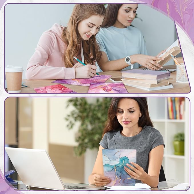 TaoBary 160 Packs Stationery Paper Set (50 Double Sided Stationery Writing Papers 50 Matching Envelopes) 60 Round Dot Sticker, 10 Design(Marble,5.5 x 8.25 Inch)