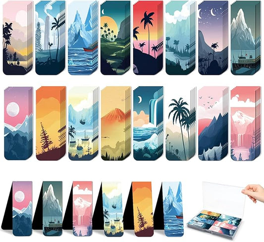 48 Pieces Magnetic Bookmarks Magnet Page Markers - Book Marks for Reading Women & Men with Storage Boxes - Cute Magnet Bookmark Clips for Reading Pleasure（Coconut Trees）