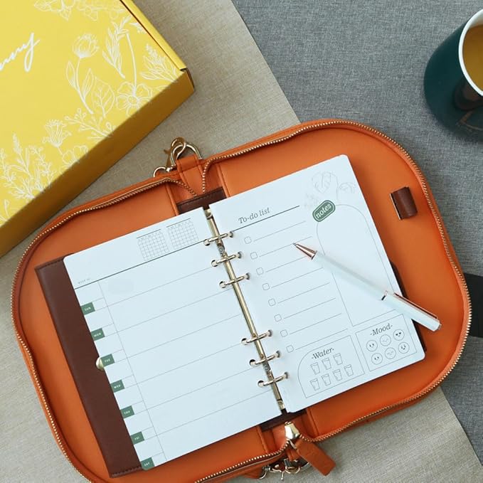 The Luna Premium Leather Journal Cover with 48 Sheets of Refill Paper & A Metal Ballpoint Pen - Compatible with A6 6-Ring Binder - Gift for Women - Journal Gift Set for Birthday