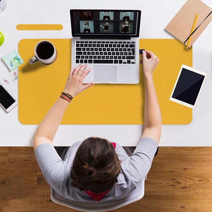 Boutilon Leather Desk Pad 24" x 14", Office Desk Mat, Waterproof PU Leather, Non-Slip, Yellow