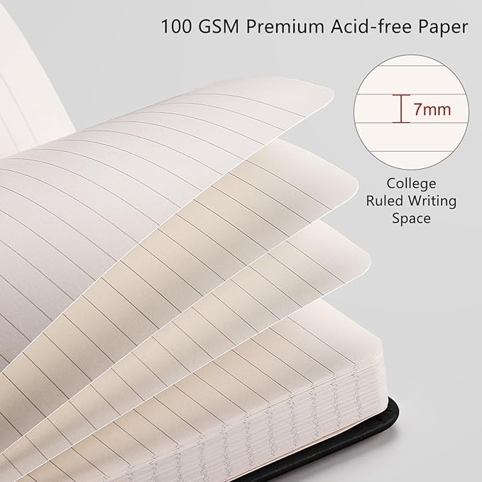 RETTACY Journaling Notebooks, A5 Lined Journal Notebook with 192 Numbered Pages, 5.7'' × 8.3'' Medium Size, for Writing, Work, Office, Leather Hardcover, 100 GSM Thick Paper (Black)