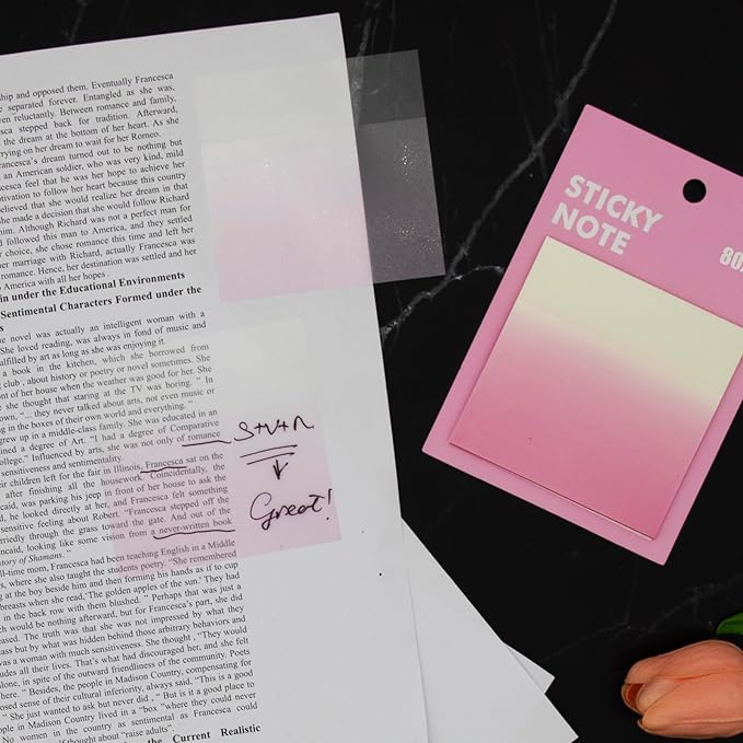 Gradient Transparent Sticky Notes, 8x8 cm See Through Notes for Annotating Bible Journaling Office Supplies, 50 Sheets/Pad, 4 Pads