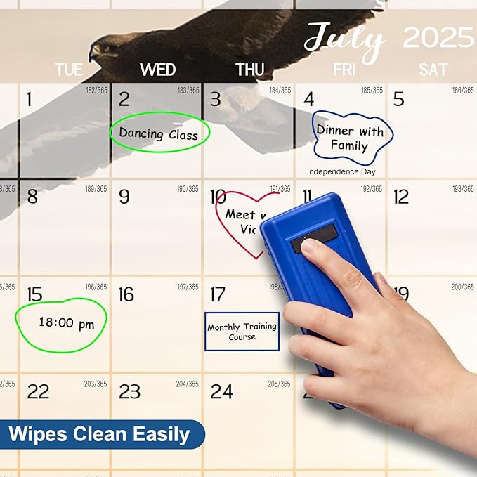 32" x 48" 2025 Wall Calendar Dry Erase - Large Scenery Background Calendar Wet & Dry Erasable Laminated Reversible, Horizontal/Vertical (2025 Flying-eagle Wall Calendar)