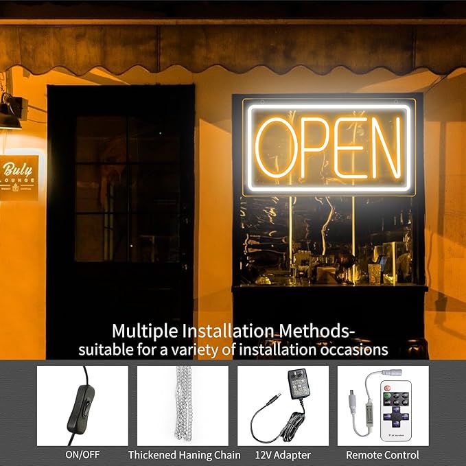 Open Signs for Business Ultra Bright LED Neon Open Signs for Business Storefront Window Glass Door Shop Store Florists Bar Salon Pubs with ON/OFF Switch (White/Yellow, 32 Inch)