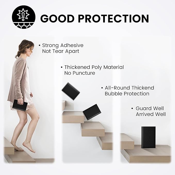 Fuxury 4x8 Bubble Mailer 260 Pack Black Padded Envelopes for Mailing, Small Bubble Mailers Usable Size 4x7" Bubble Envelopes Self-SealPadded Mailers for Small Business Shipping Bulk#000