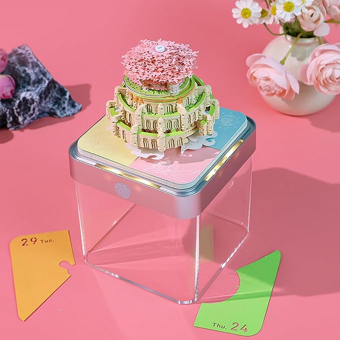 Time Piece Calendar,3D Art Calendar Memo Pad 2025 Creative Desk Calendar with Light,Castle in Sky Tear Away Paper Carving 3D Memo Pad Art Notepad Christmas Gift