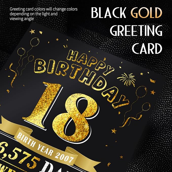 18th Birthday Card for Girls Boy, Jumbo Pop Up Funny 18th Birthday Cards for Son Daughter, Happy 18th Birthday Decorations for 18 Year Old Boys Girl Funny Birthday Gifts, Review of 2007, Black Gold