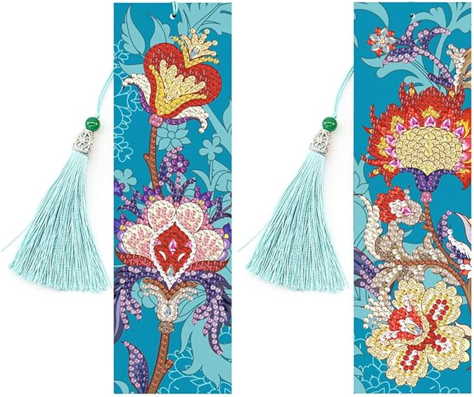 pigpigboss Lotus Flower Bookmark Diamond Painting Kit 2 Pieces Diamond Painting Arts Flower Bookmark Diamond Painting Set for Adult Book Decor Bookmark Diamond Dot (21 X 6 CM)