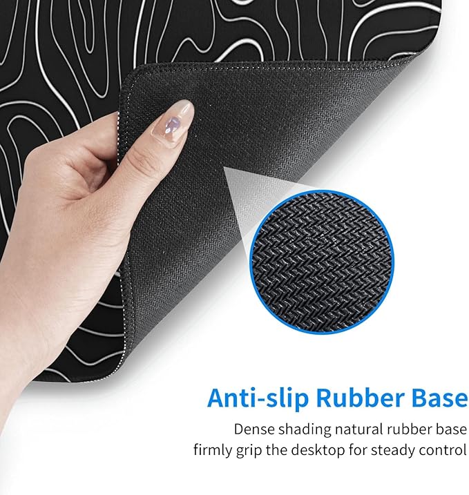 Extended Gaming Mouse Pad, Large Gaming Mouse Waterproof with Stitched Edges, Non-Slip Desktop Pad for Home and Office, Level Up Your 31.5x11.8 Inch… (Black Topographic)