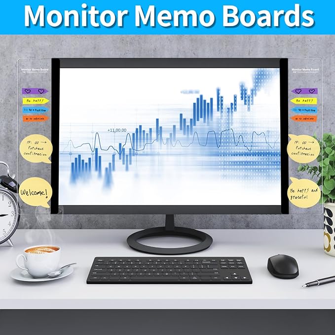 Monitor Memo Board, 4PCS Transparent Computer Monitor Memo Board, Monitor Side Panel Creative Desktop Memo Board, Acrylic Desktop Memo Board, Computer Sticky Note Holder for Home Office