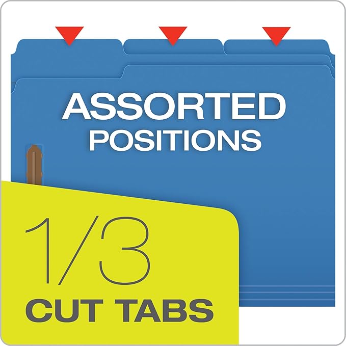 Pendaflex Fastener Folders, 2 Fasteners, Letter Size, Blue, 1/3 Cut Tabs in Left, Right, Center Positions, 50 per Box (22040GW)