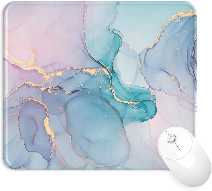 eulps Mouse Pad with Stitched Edge, Multiple Patterns Computer Mouse Pads with Non-Slip Rubber Base, Washable Cloth Mousepad, for Gaming, Laptop, PC (Blue Blush Marble)