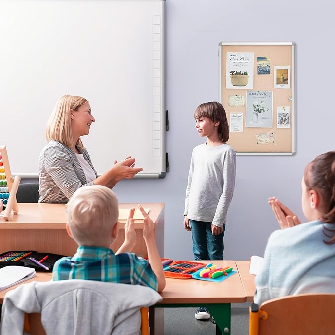 Geetery Enclosed Fabric Bulletin Board Tamperproof Lockable Noticeboard Fabric&Aluminium Frame Display Cases Wall-Mounted Display Case for School, Office - Secure,Durable Design(26 x 20 Inch,Beige)