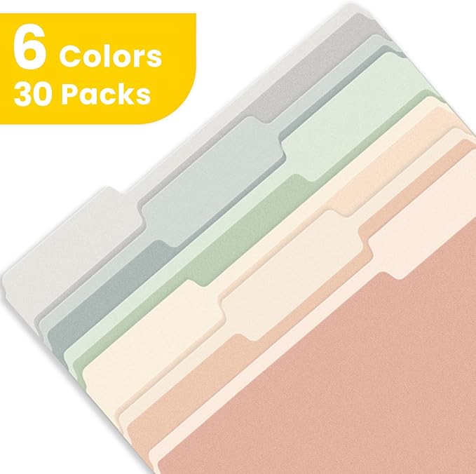 SUNEE File Folders, 30 Pack Manilla Folders 8.5 x 11, Colored File Folders Home Office School Supplies for Documents Files Paper,6 Pastel Colors
