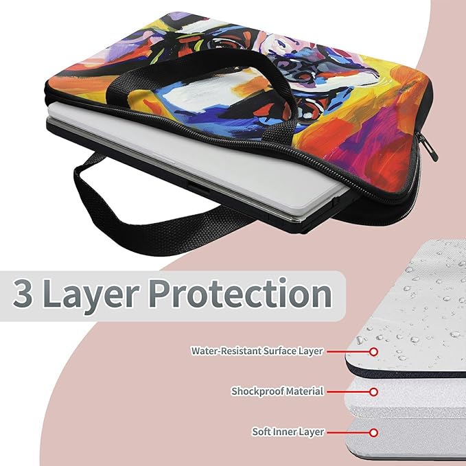 Universal Laptop Sleeve Tablet Case 12 inch, Watercolor Dog Slim Carrying Case Durable Handbag Travel Laptop Bag for Surface Pro 9 8 7/Laptop Go 2 3, MacBook Air 11/12