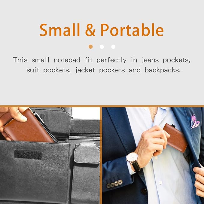 Xhwykzz 7 Pcs Small Pocket Notepad Holder Set, Pocket Notebook with pen for offices, schools, restaurants (Brown)