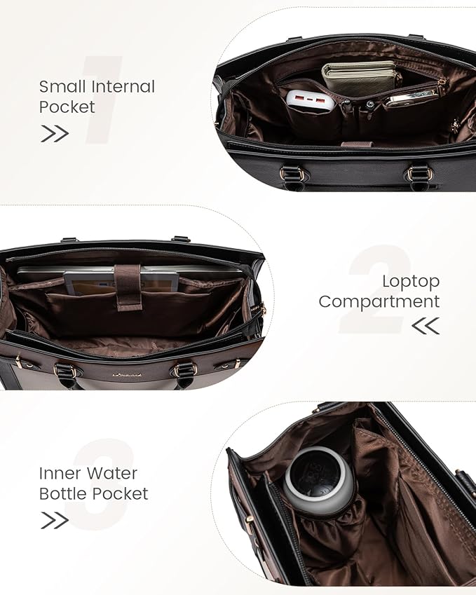 LOVEVOOK Laptop Bag for Women 15.6 Inch Work Tote, Business Computer Briefcase, Waterproof PU Leather Tote Bag for Teacher, Office Shoulder Tote Purse