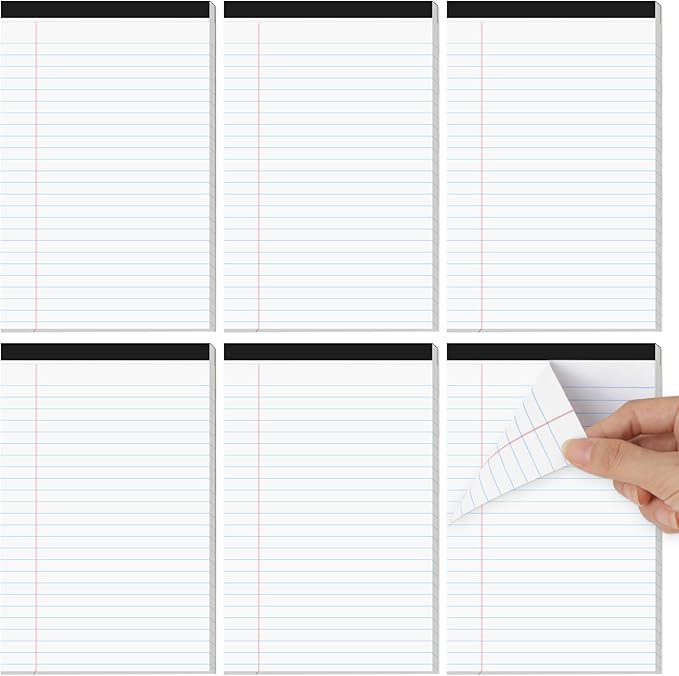 Utron 6 PCS Small Legal Pads 5x8 White, Narrow Ruled Small Note Pads 5x8, Micro Perforated Writing Pad, College Ruled Legal Notepads 5x8 for Study, Office, To-Do Lists(30 Sheets/Small Notepad)
