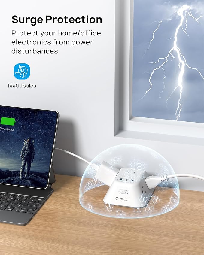 Desk Clamp Power Strip, Surge Protector with 5 AC Outlets and 3 USB Ports, Desk Mount Charging Station, Fit 1.97in Tabletop Edge Thick, 6FT Extension Cord, for Home Office Gaming Accessories