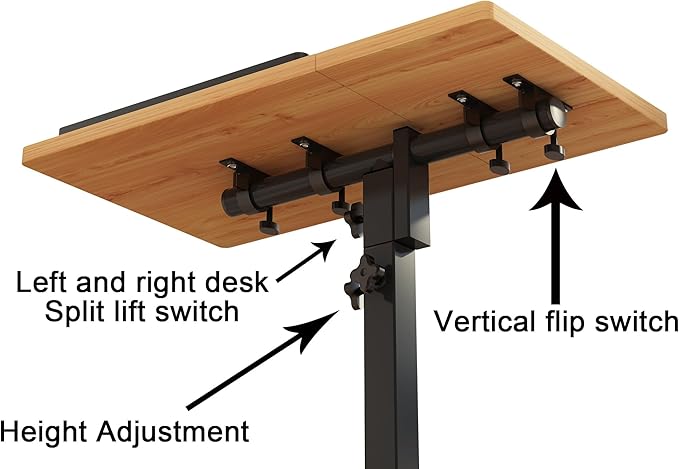 TigerDad Mobile Adjustable Height Laptop Stand PC Computer Portable Notebook Swivel Laptop Desk Rolling Table Desk Cart Tiltable with Wheels Casters& Mouse Pad Table