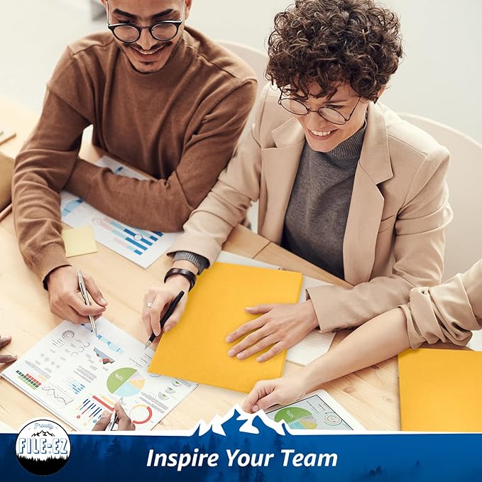 FILE-EZ Two-Pocket Folders, Yellow, 25-Pack, Textured Paper, Letter Size (EZ-32570)