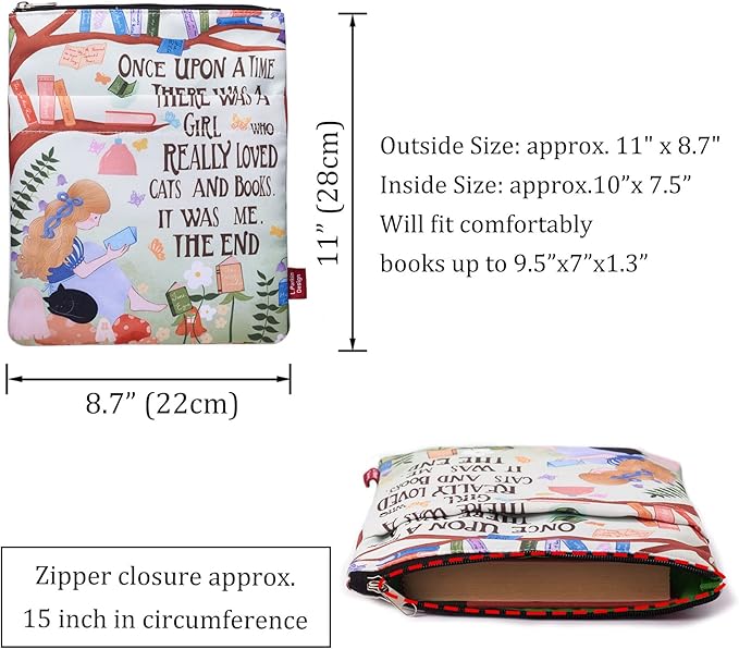 Book Sleeve for Book Lovers, Bookish Book Protector, Book Covers for Paperbacks, Washable Fabric, Book Sleeves with Zipper, Medium 11 Inch X 8.7 Inch