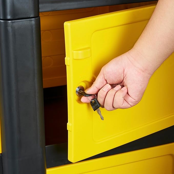 Restaurantware-Clean Tek Professional 3-Shelf Janitor Cart with Wheels, 1 Cleaning Trolley with Cover and 21 Gallon Bag - Includes 1 Double Locking Cabinet, Heavy-Duty, Gray Plastic Janitorial Cart