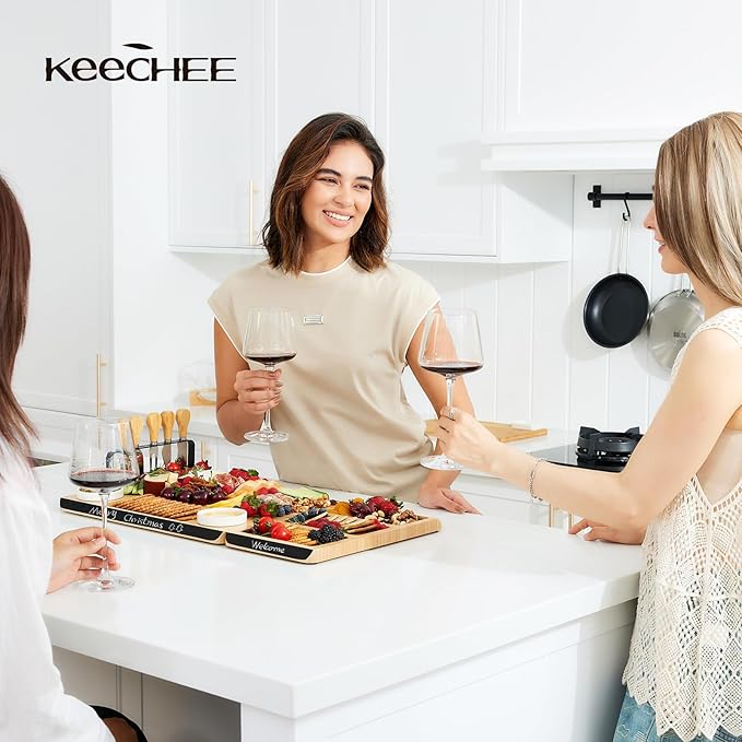 Charcuterie Board Gift Set: Large Bamboo Cheese Board with Chalkboard Edge & Forks - Ideal for Housewarming, Weddings, Bridal Showers, and Unique Gifts for Mom