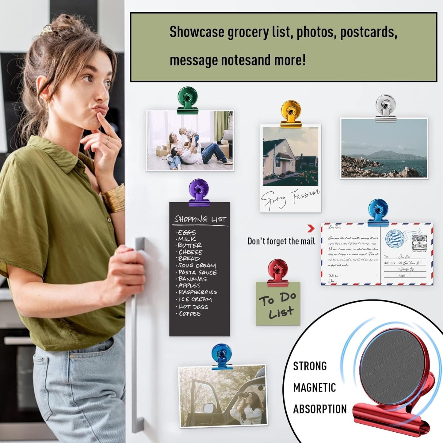 FINDMAG 48 Pack Magnetic Clips for Photo ANG Picture Display, Strong Scratch-Free Refrigerator Magnets, Heavy Duty Clips for Picture Hanging, Whiteboard, Kitchen, Office, School Use.