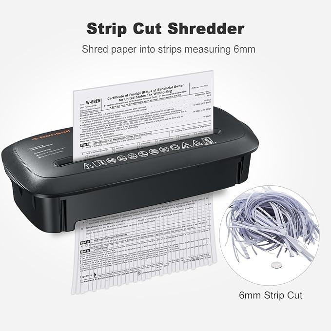 Bonsaii Paper Shredder for Home Use, 8-Sheet StripCut Home Office Shredder, CD/Credit Card Shredder Machine with Overheat Protection, 3.4 Gallons Wastebasket