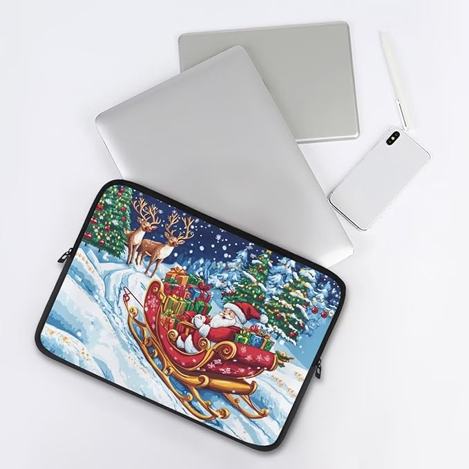 Santa Claus Lap Top Case for Women Girls 12 inch Laptop Sleeve Portable Computer Sleeve Bag Christmas Laptop Protector with Multiple Uses Women Teens Tablet Bag