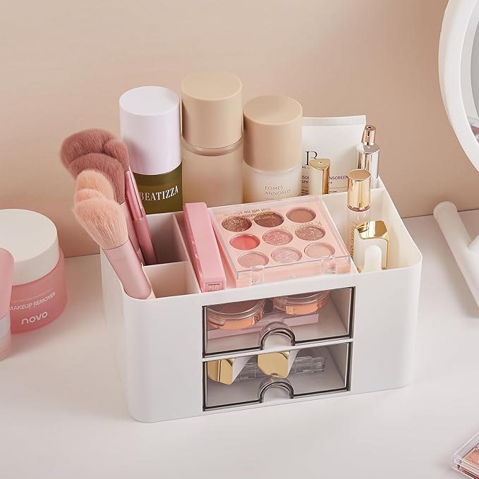 Pen Holder, Office Desk Organizer with Drawer, Pencil Holder for Desk Multi-Functional Pencil Pencil Cup Desktop Stationary Organizer Storage for Office School Home Art Supplies White