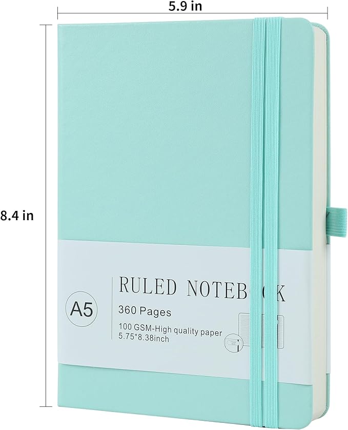 Journal Notebook Journal for Men/Women Journals for Writing A5 180Sheets 360Pages College Ruled Notebook 100gsm Lined Paper Leather Hardcover Journal 5.9'' X 8.4'' (Blue)