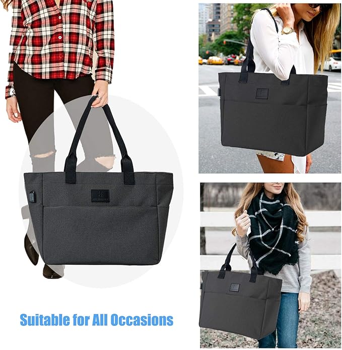 Tote Bag for Women Large Work Bags Laptop 15.6-17 Inch Handbag Purse Book Bag with Zipper for Nurse Teacher School,Black
